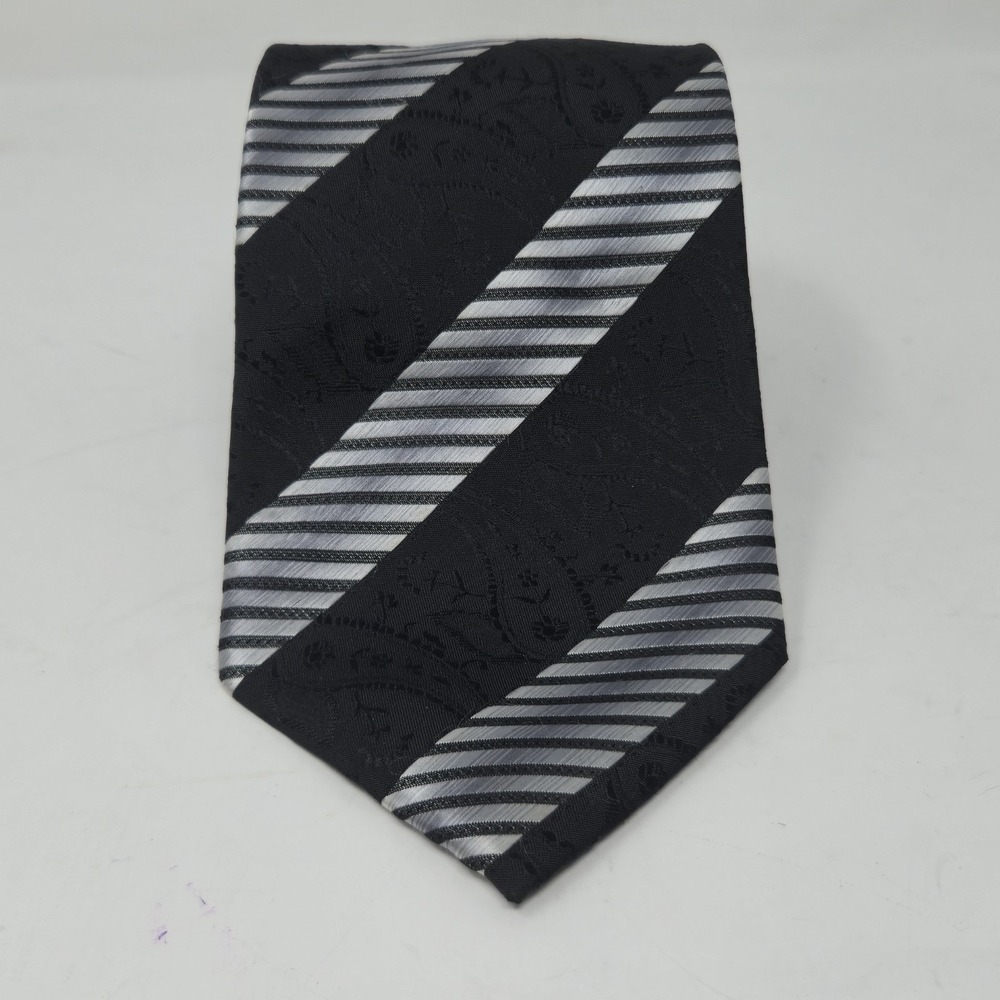 Brand Q Mens Necktie Black Silver Diagonal Stripe Paisley 100% Micro-Fiber